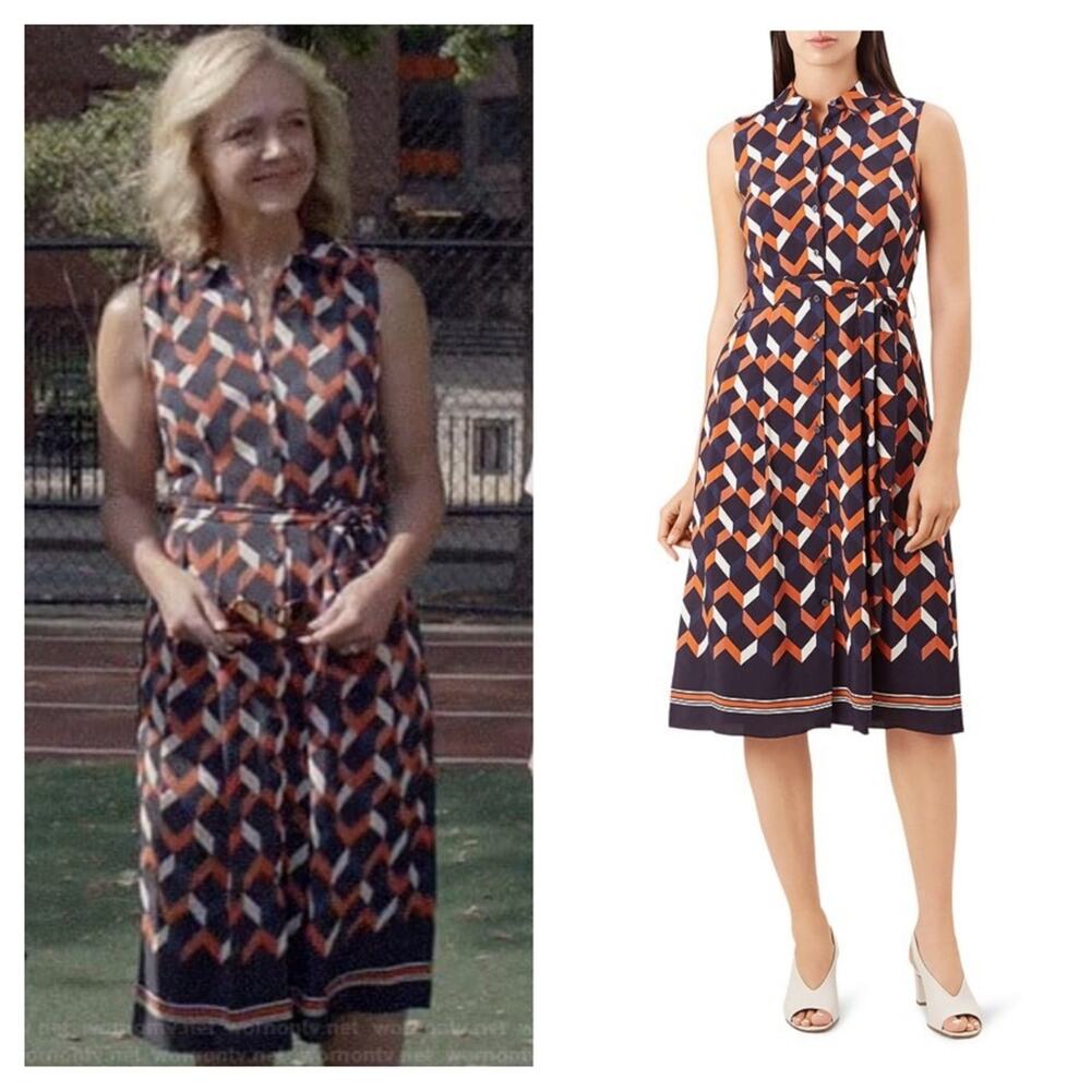 HOBBS LONDON Suzanna Geometric Print Shirt Dress Size 8